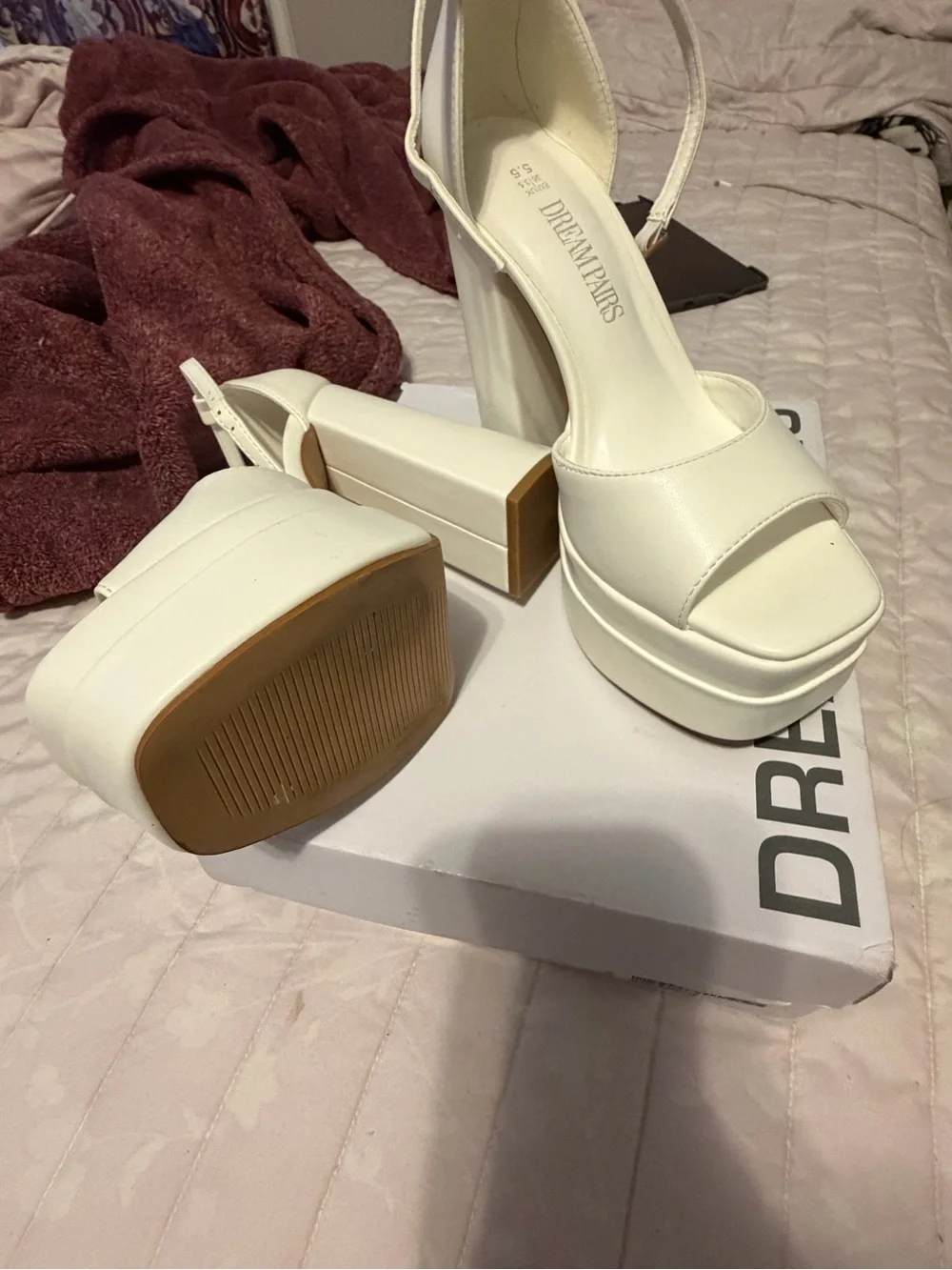 Dream Pairs Ivory White Platform Block Heel Sandals